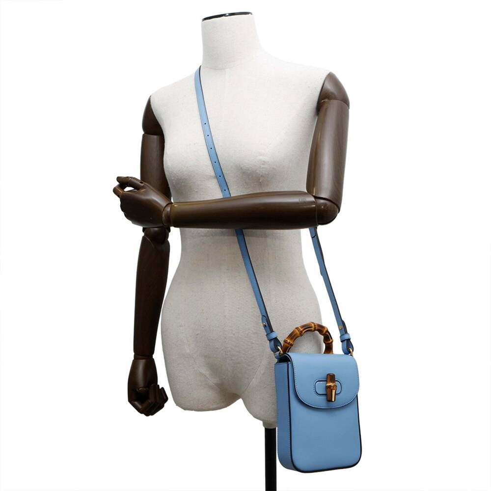 GUCCI Blue Leather Bamboo Shoulder Bag - Picture 5 of 16